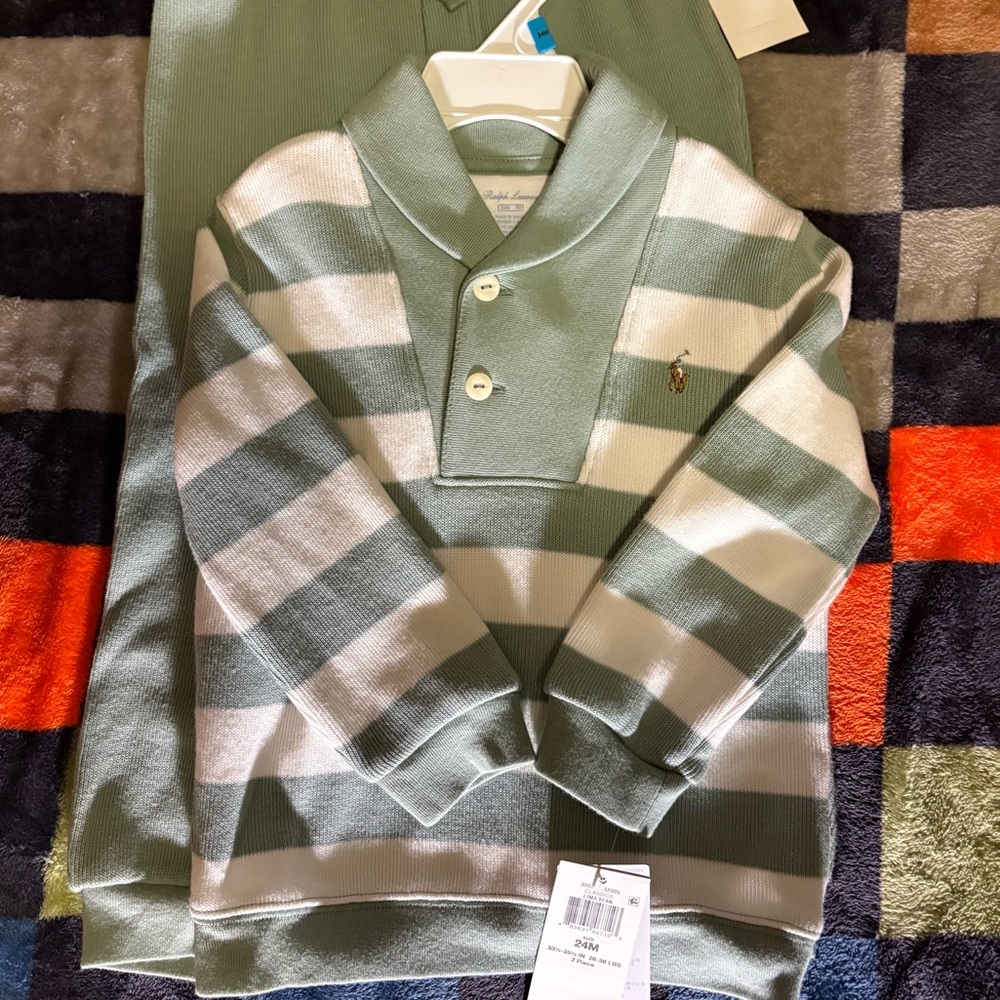 Ralph Lauren Lima Bean and White Striped Set